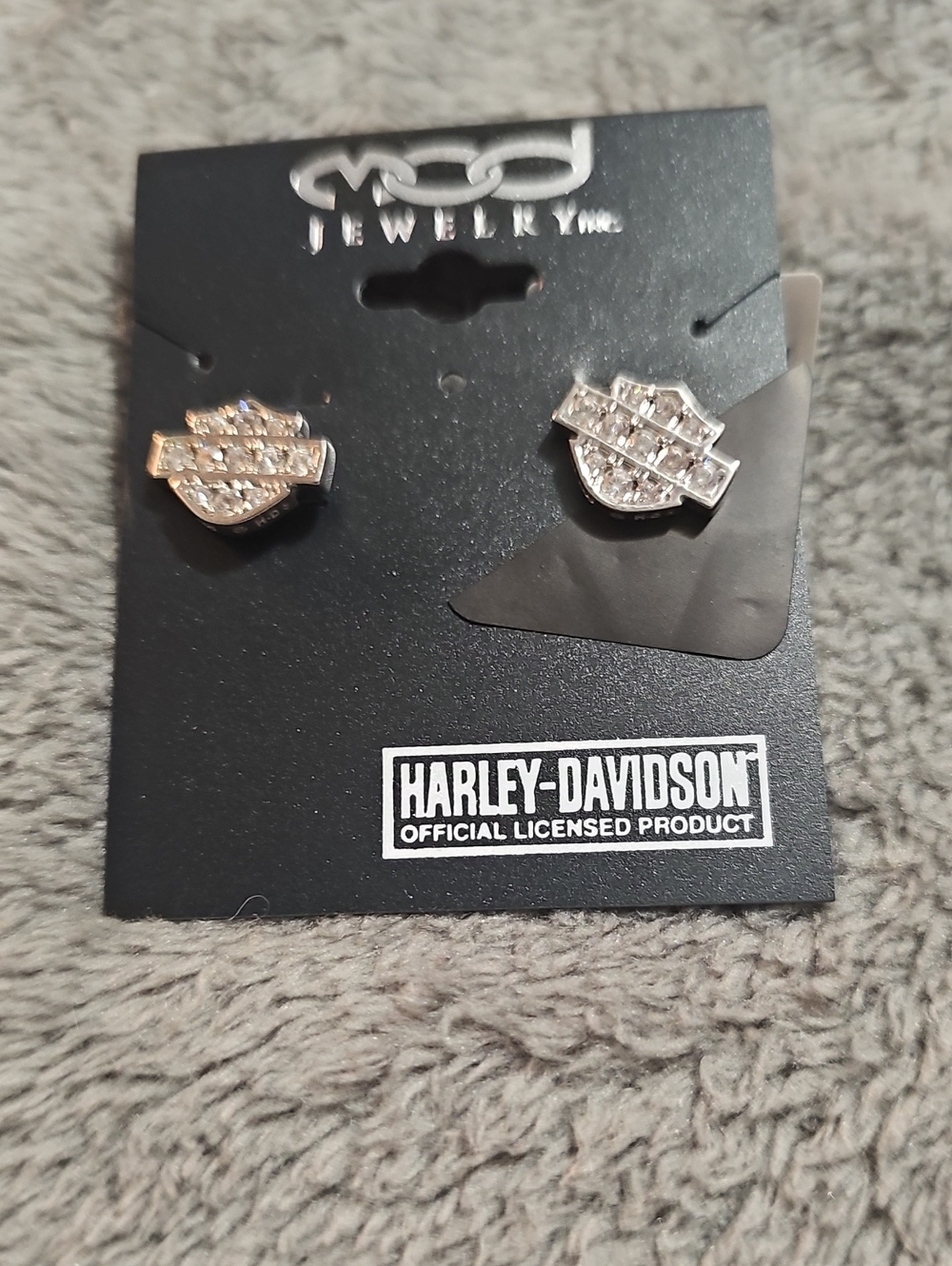 Harley-Davidson Silver Crystal Logo Stud Earrings Nwt